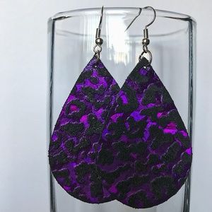 Purple Cheetah Leather Earrings